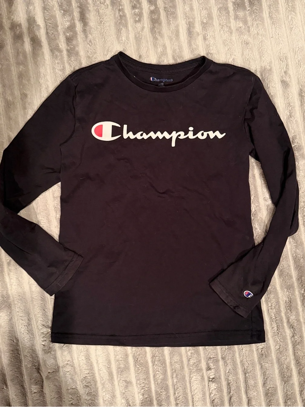Boy’s Champion Black Long Sleeve Logo Shirt with Red Accent